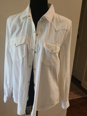GAP Denim  White Women's Long-Sleeve Western Snap Shirt Size M